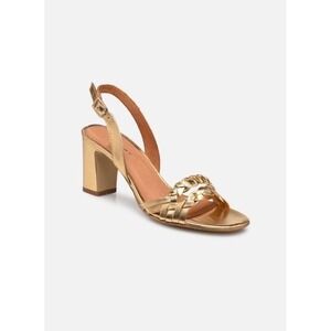 Jonak Paris Gold Metallic Braided Strap Block Heel Slingback Sandals Sz 39 US 8